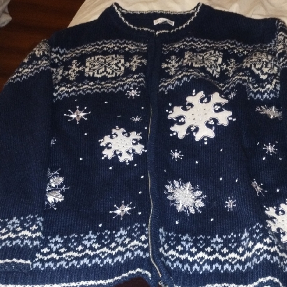 Navy Blue Snowflake Cardigan